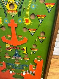 Vintage 1940s WWII Victory Bomber Poosh-M-Up Table Pinball Game with Original Box