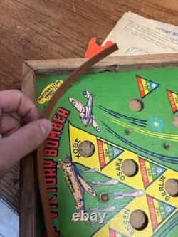 Vintage 1940s WWII Victory Bomber Poosh-M-Up Table Pinball Game with Original Box