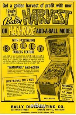 Vintage 1964 Bally Harvest Pinball machine/ pin table