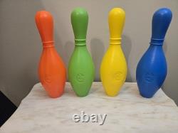 Vintage 1970s Empire e Color Bowling Set 9 Pins & 2 Balls Crow T. Robot