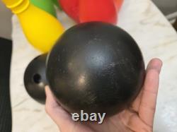 Vintage 1970s Empire e Color Bowling Set 9 Pins & 2 Balls Crow T. Robot