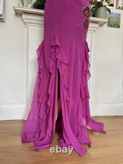 Vintage 2000s Floral Beaded Design Cowl Neck Occasion Dress