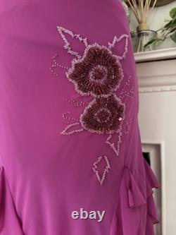 Vintage 2000s Floral Beaded Design Cowl Neck Occasion Dress