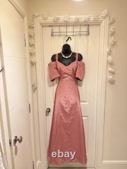 Vintage 40's/50's taffeta glamour cold shoulder puff sleeve eveningdress size 14
