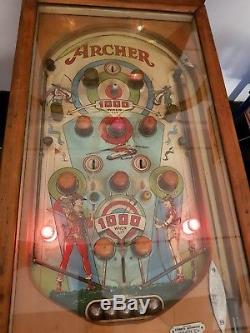 Vintage Antique Arcade Archer 1937 Genco Tri Score Pinball Machine. Ww2 era