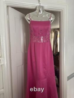 Vintage Dave & Johnny Y2K Prom Dress Pink Beaded Maxi Evening Gown UK 10 US 7/8