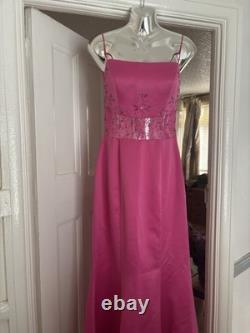 Vintage Dave & Johnny Y2K Prom Dress Pink Beaded Maxi Evening Gown UK 10 US 7/8