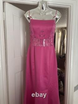 Vintage Dave & Johnny Y2K Prom Dress Pink Beaded Maxi Evening Gown UK 10 US 7/8