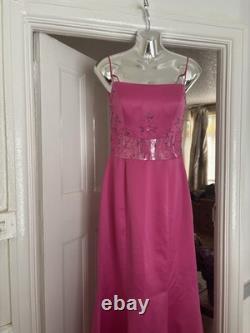 Vintage Dave & Johnny Y2K Prom Dress Pink Beaded Maxi Evening Gown UK 10 US 7/8