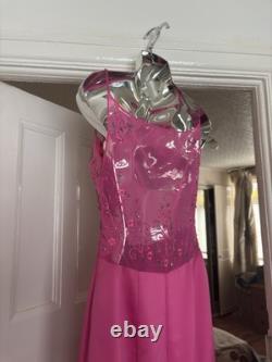 Vintage Dave & Johnny Y2K Prom Dress Pink Beaded Maxi Evening Gown UK 10 US 7/8