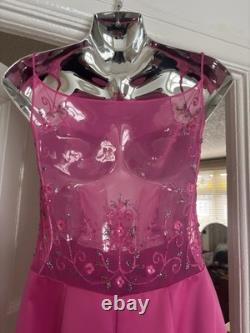 Vintage Dave & Johnny Y2K Prom Dress Pink Beaded Maxi Evening Gown UK 10 US 7/8