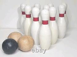 Vintage Duck Pin Bowling Set of 10 Pins & 3 original Wood Duck Pin Bowling Balls
