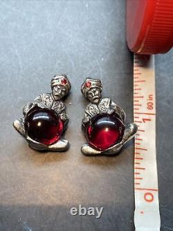 Vintage Jelly Belly Two Rare Fortune Teller Red Jelly Crystal Ball Silver Tone