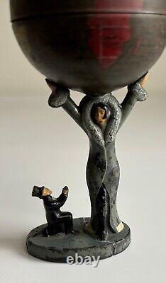Vintage Lady Holding Globe Pin Cushion Made in Germany Height3.7in(9.5cm)