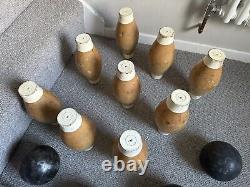 Vintage Wooden Skittles Traditional Pub Game 9 Pins & 4 Balls