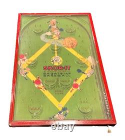 Vtg 1920s Skor-It Baseball Bagatelle Pinball Game Toy Northwestern Antique WORKS