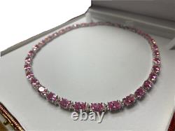White gold finish Pink tourmaline and created diamonds necklace Free Postage