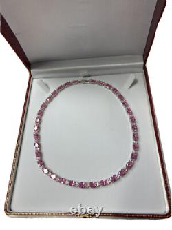 White gold finish Pink tourmaline and created diamonds necklace Free Postage