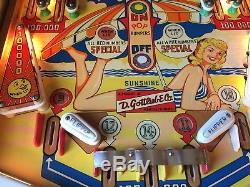 1958 Gottlieb Woodrail Pinball Machine Sunshine Superbe État Rare