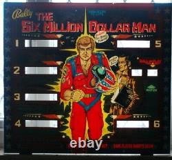 1978 RARE Machine à flipper Six Million Dollar Man de Bally, vitre arrière en parfait état