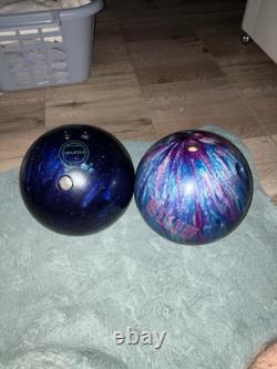 2 boules de bowling en ébonite Maxim de 14 lb et 8 lb avec sac à roulettes