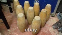 9 Quilles en Bois Vintage à 9 Pins - Jeu Traditionnel de Pub Anglais Ancien / 2 Balles