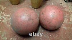 9 Quilles en Bois Vintage à 9 Pins - Jeu Traditionnel de Pub Anglais Ancien / 2 Balles