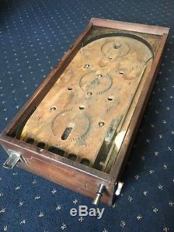 Ancienne Des Années 1930 Penny Wood / Glass Mechanical Tabletop Pinball Machine-flipperless