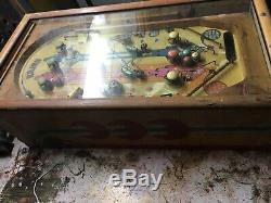 Ancienne Des Années 1930 Penny Wood / Glass Mechanical Tabletop Pinball Machine-flipperless