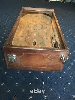 Ancienne Des Années 1930 Penny Wood / Glass Mechanical Tabletop Pinball Machine-flipperless