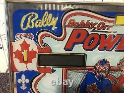 Bally Bobby Orr Power Play Pinball Machine Arrière Verre Original Des Années 1980