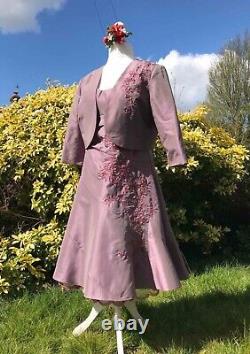 Boléro MONACO en robe, rose poussiéreux, mauve, longueur thé, taille UK 14.