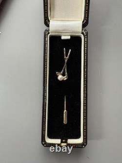 Broche en or massif 9 carats de golf avec diamant et perle, balle de golf, poinçon complet, 1,6 g