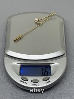 Broche en or massif 9 carats de golf avec diamant et perle, balle de golf, poinçon complet, 1,6 g