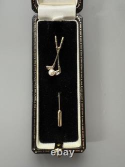 Broche en or massif 9 carats de golf avec diamant et perle, balle de golf, poinçon complet, 1,6 g
