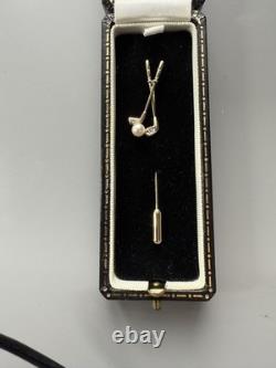 Broche en or massif 9 carats de golf avec diamant et perle, balle de golf, poinçon complet, 1,6 g