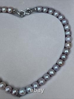 Collier de perles d'eau douce en lavande rose naturel de 8 mm 44 cm, vraies perles baroques