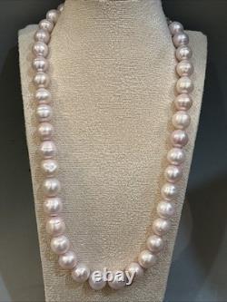 Collier de perles d'eau douce roses 11 mm perles rondes 44 cm bijoux élégants déclaratifs