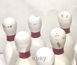 Ensemble de bowling vintage avec 10 quilles et 3 boules en bois originales de duck pin