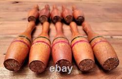 Ensemble de bowling vintage en bois 10 quilles 3 boules Bradley King Pin Line 8