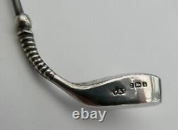 Épinglette de chapeau en argent ancien avec club de golf et balle, poinçonnée édouardienne