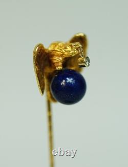 Globe Terrestre Aigle Impérial 1880 Broche en Or 18K/72 Lapis Lazuli Diamant