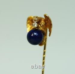 Globe Terrestre Aigle Impérial 1880 Broche en Or 18K/72 Lapis Lazuli Diamant