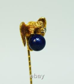 Globe Terrestre Aigle Impérial 1880 Broche en Or 18K/72 Lapis Lazuli Diamant