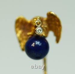 Globe Terrestre Aigle Impérial 1880 Broche en Or 18K/72 Lapis Lazuli Diamant
