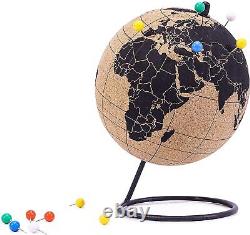 Globe terrestre éducatif Exerz Cork avec carte des voyageurs et 12 épingles à pousser de 14 cm de diamètre