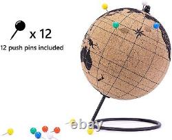 Globe terrestre éducatif Exerz Cork avec carte des voyageurs et 12 épingles à pousser de 14 cm de diamètre