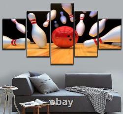 Impression sur toile en 5 pièces - Image d'impression sur toile de décoration murale 'Bowling Ball Pins Strike'