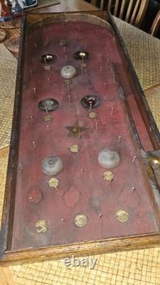 Jeu de Bagatelle Redgrave Antique des années 1890, 1 étoile, 3 cloches, premier flipper, 27 X 11 Jeu de Bagatelle Redgrave Antique des années 1890, 1 étoile, 3 cloches, premier flipper, 27 X 11