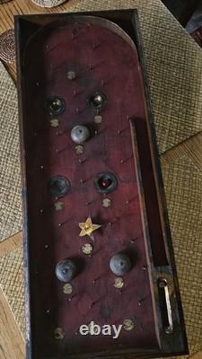 Jeu de Bagatelle Redgrave Antique des années 1890, 1 étoile, 3 cloches, premier flipper, 27 X 11